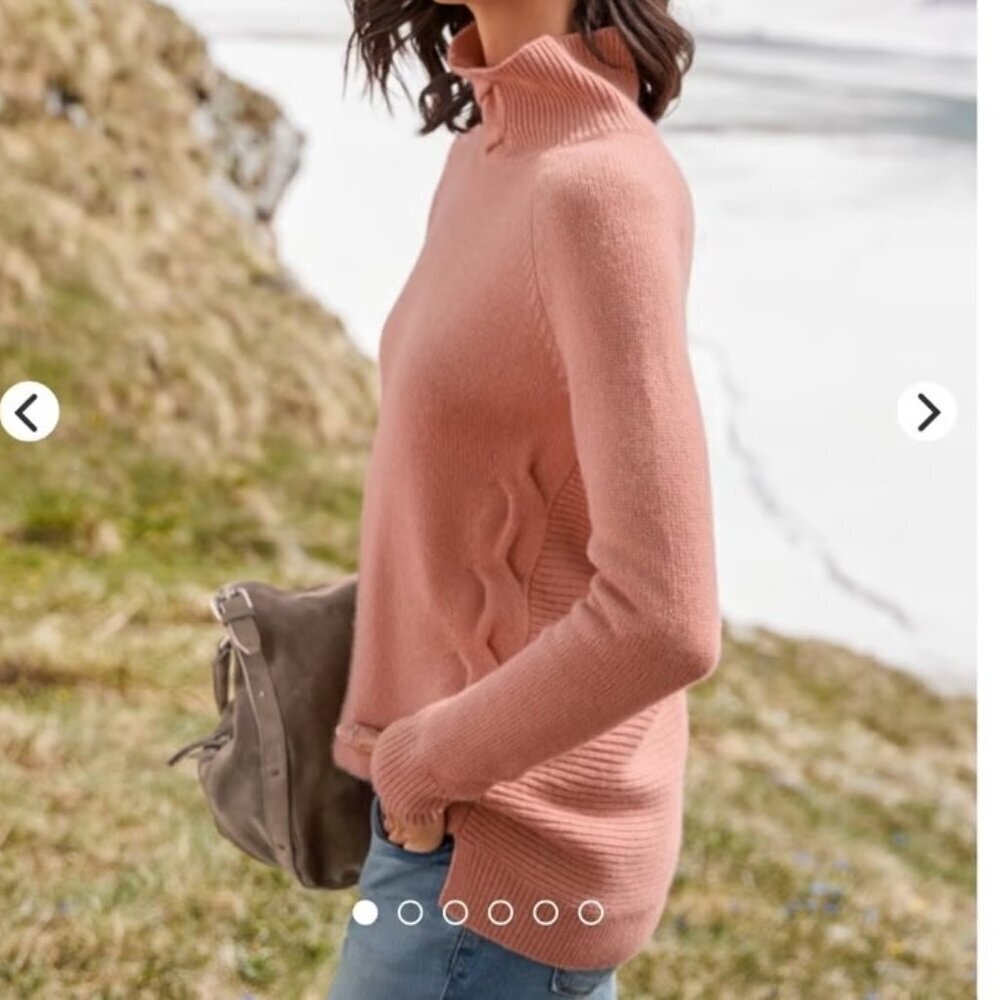 Garnet Hill Cashmere Cable-Detail Turtleneck Sweater small tunic pink